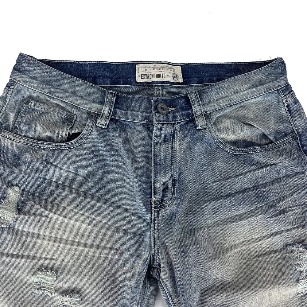 Ecko Unltd Shorts Denim Jean Distressed Shorts Y2K Baggy Skater Hip Hop Mens 32